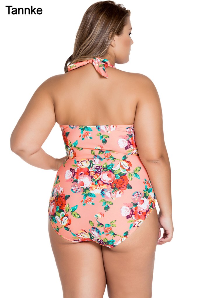 Orange Floral Plus Size Non-underwire Maillot