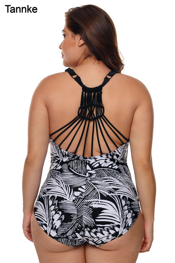 Black & White Palm Print Plus Size Maillot