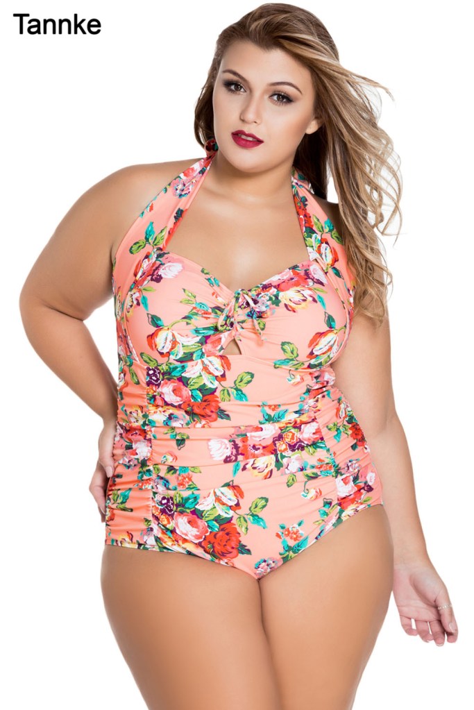 Orange Floral Plus Size Non-underwire Maillot