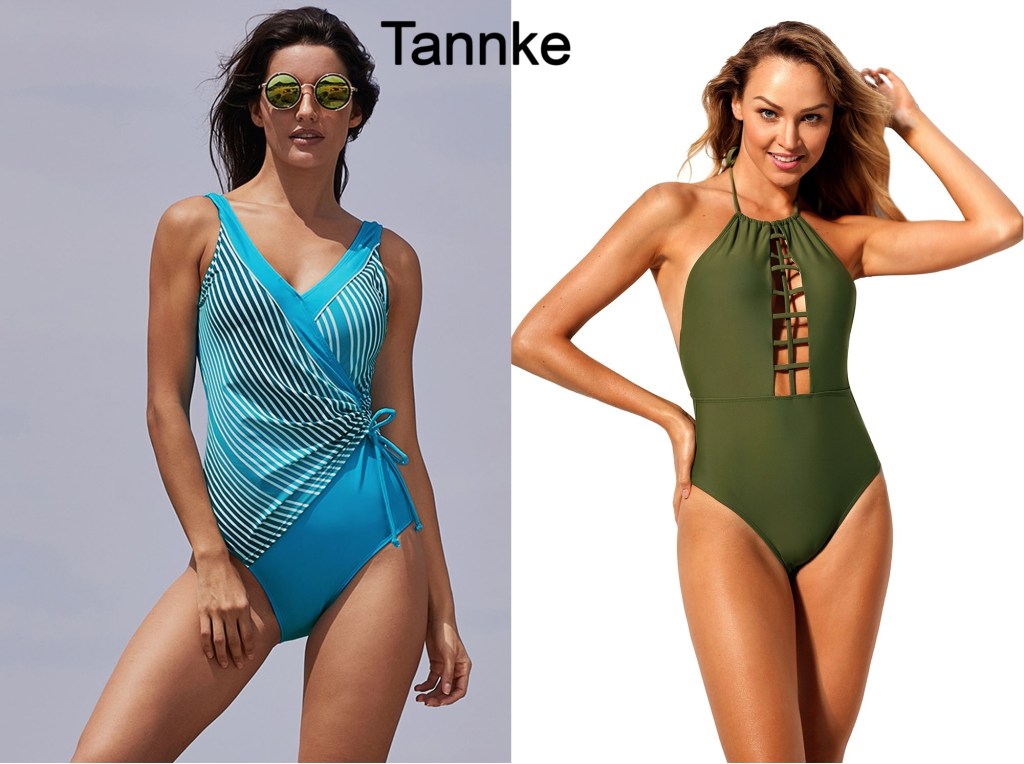 Sky Blue Striped Spliced V Neck Maillot