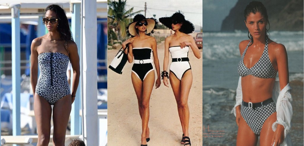 stars or supermodels wearing monochrome prints swimsuits