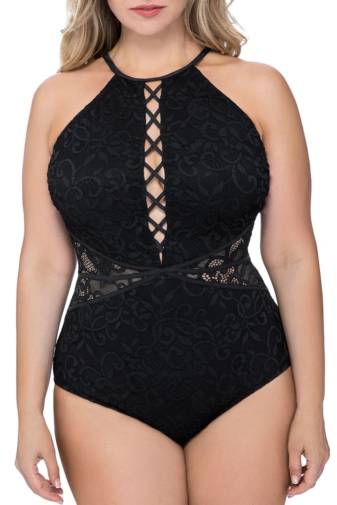 Black Plus Shamilar High-Neck One Piece Swimsuit