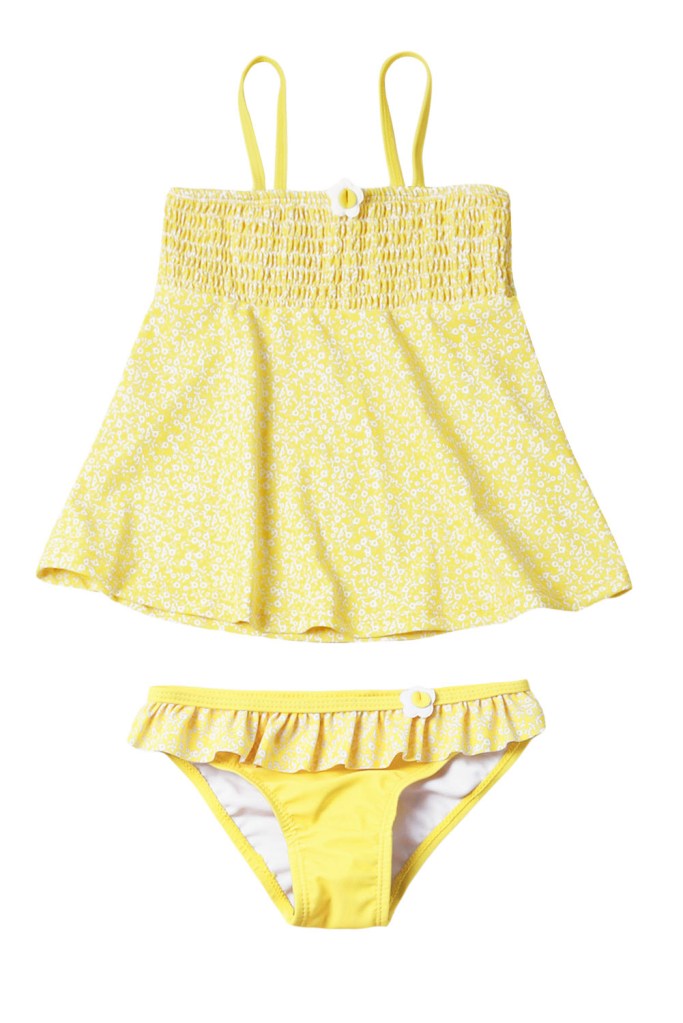 Bright Yellow Printed Kid Girls Tankini Swimwear