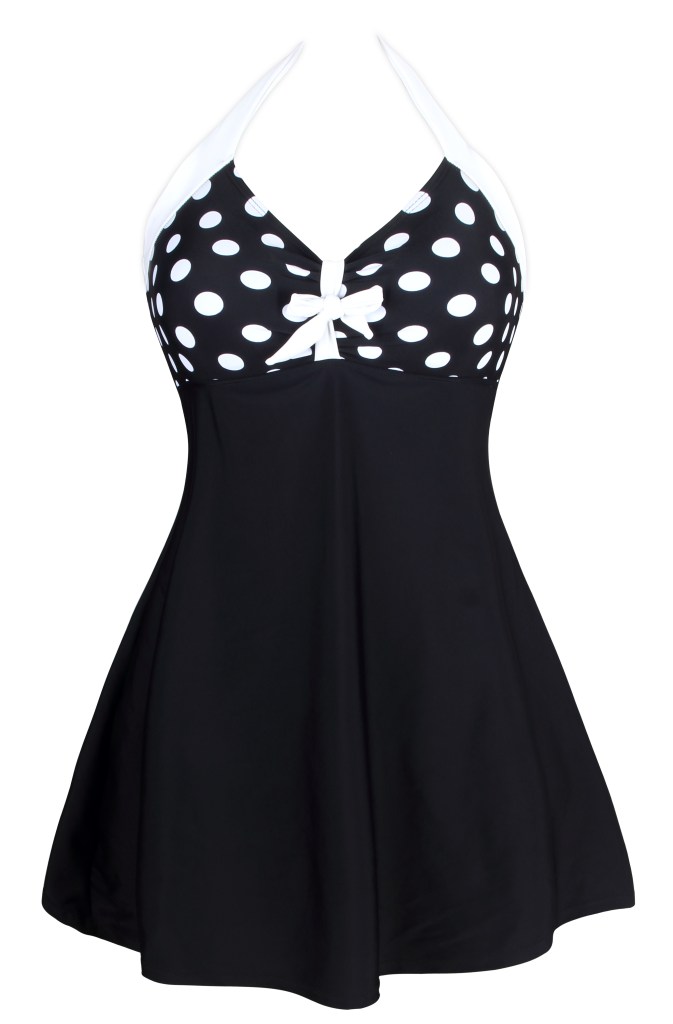 Black White Polka Dot One-piece Swimdress